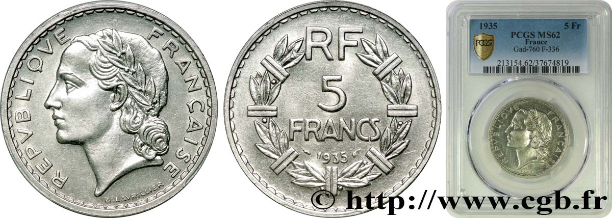 5 francs Lavrillier, nickel 1935  F.336/4 SUP62 PCGS