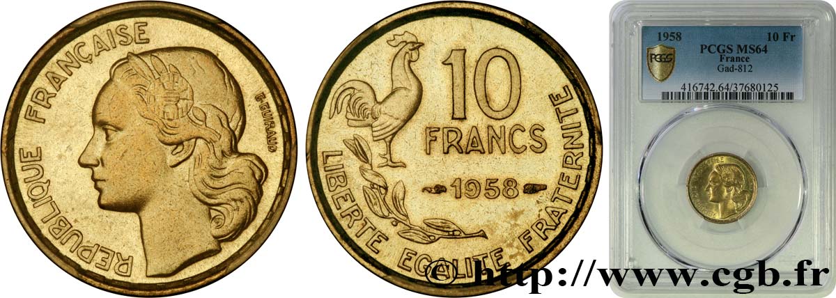 10 francs Guiraud 1958  F.363/14 SPL64 PCGS