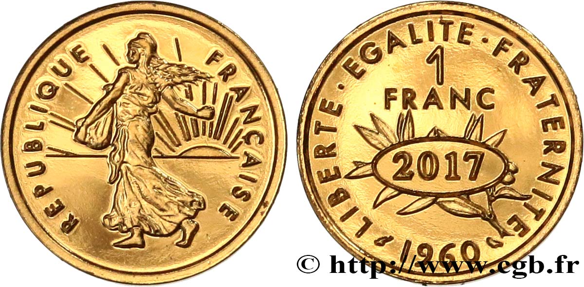 Jeton commémoratif de 1 franc Semeuse en or 2017  F.226/4 var. MS 