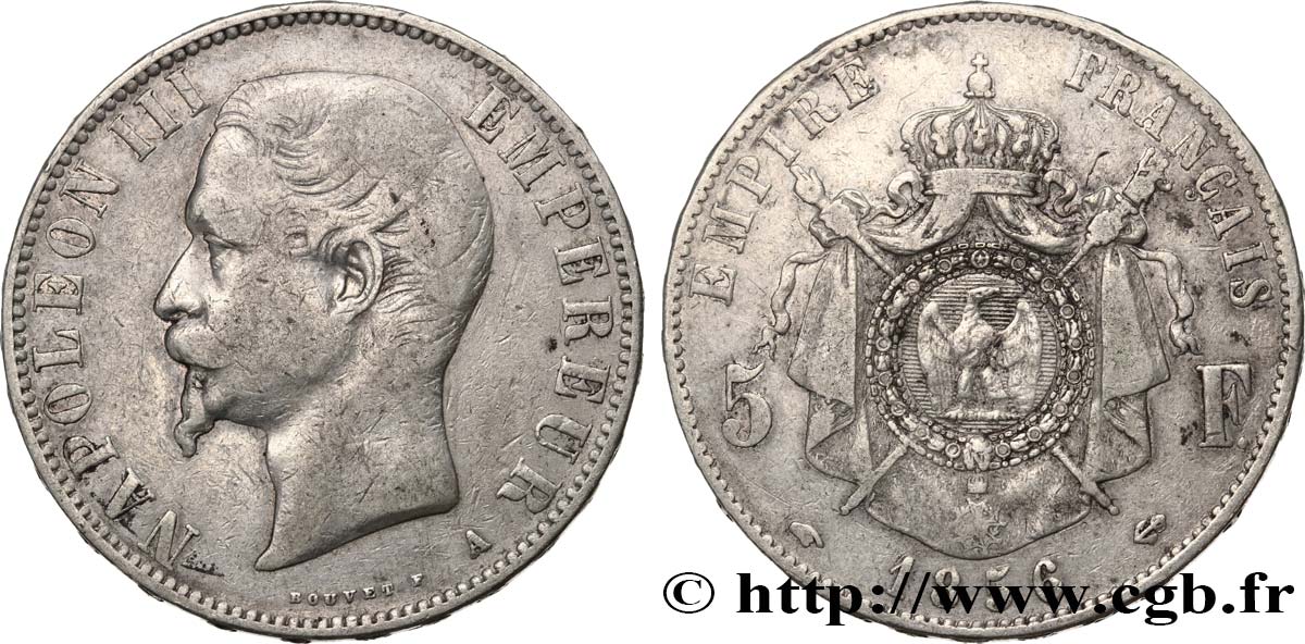 5 francs Napoléon III, tête nue 1856 Paris F.330/6 TB25 