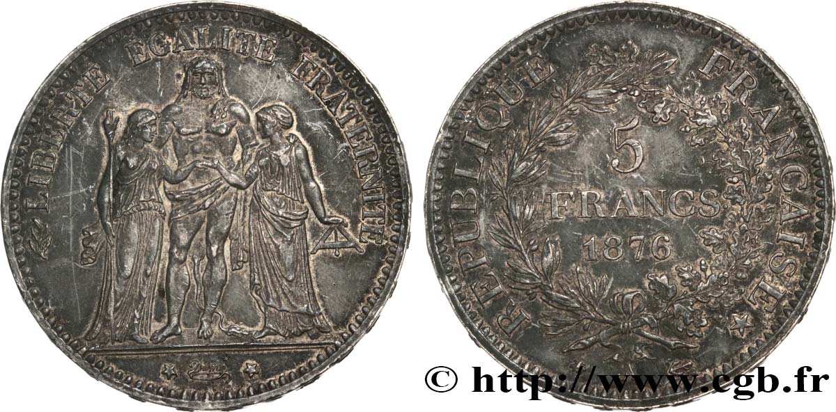 5 francs Hercule 1876 Paris F.334/17 SPL58 