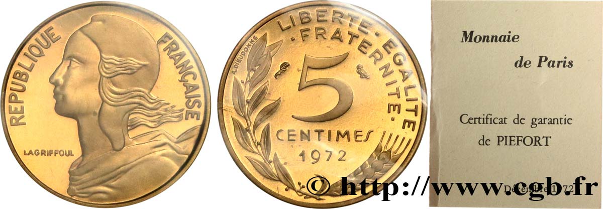 Piéfort Br-Al de 5 centimes Marianne 1972 Paris GEM.22 P1 ST 