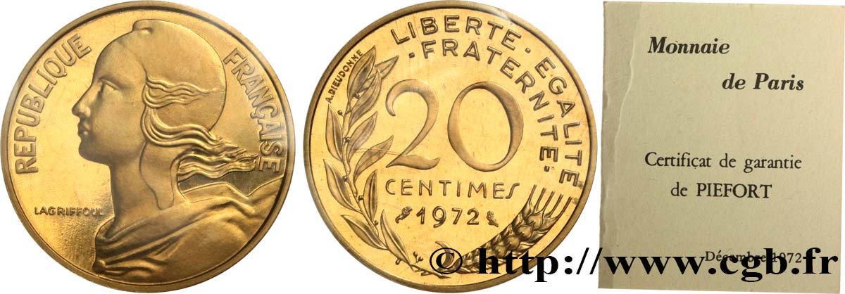 Piéfort Br-Al de 20 centimes Marianne 1972 Paris GEM.56 P1 FDC 