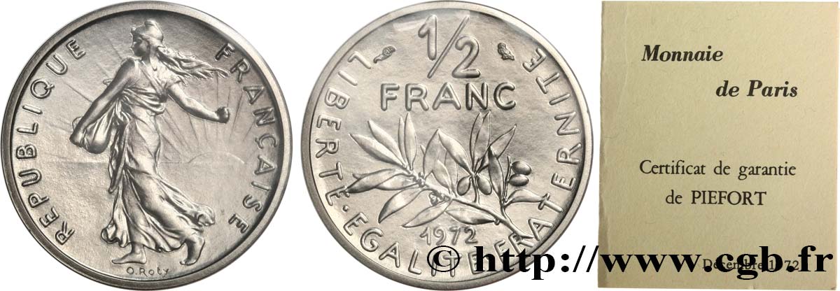 Piéfort nickel de 1/2 franc Semeuse 1972 Paris GEM.91 P1 FDC 