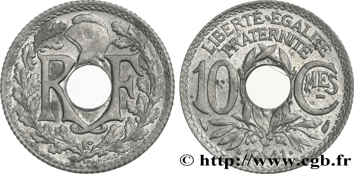 10 centimes Lindauer en zinc, Cmes souligné et millésime avec points 1941  F.140/2 MS61 