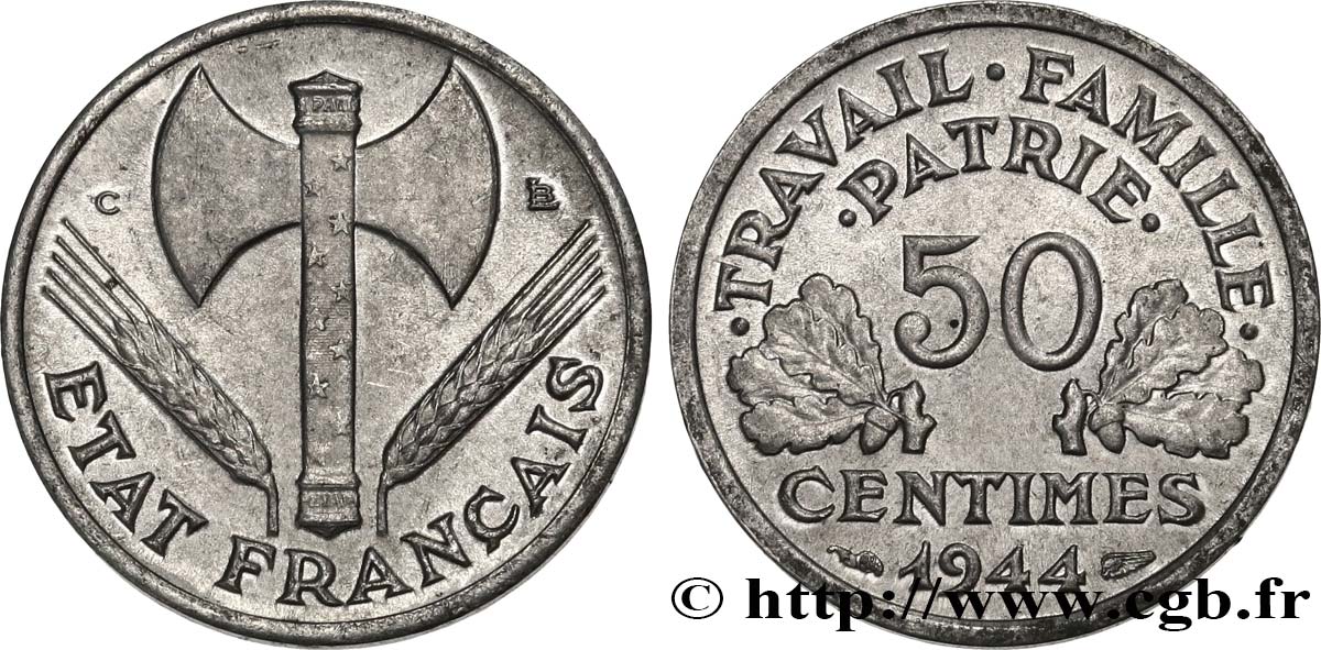 50 centimes Francisque, légère 1944 Castelsarrasin F.196/6 VZ58 