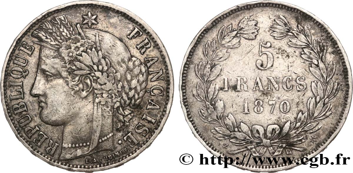 5 francs Cérès, sans légende 1870 Bordeaux F.332/3 S35 