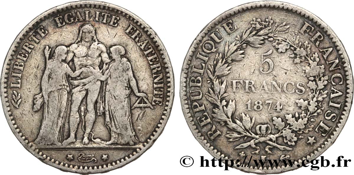 5 francs Hercule 1874 Bordeaux F.334/13 VF20 