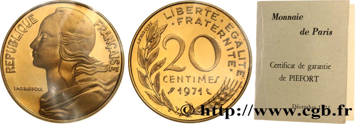 Piéfort Br-Al de 20 centimes Marianne 1971 Pessac GEM.56 P1 ST 