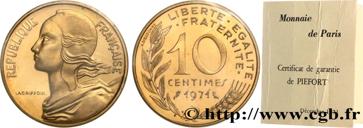 Piéfort Br-Al de 10 centimes Marianne 1971 Paris GEM.46 P1 MS 