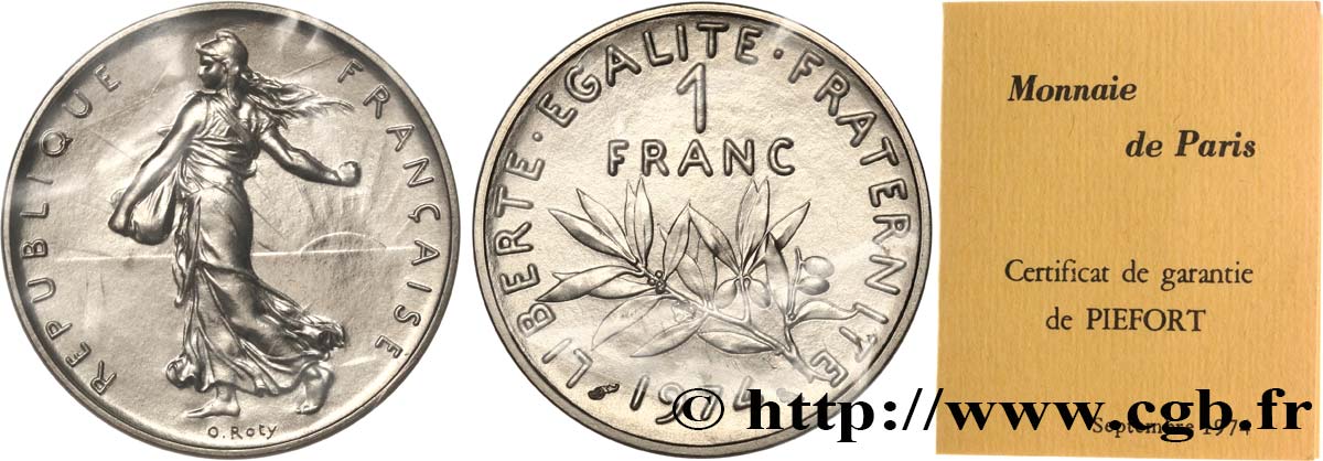 Piéfort nickel de 1 franc Semeuse 1974 Paris GEM.104 P1 MS 
