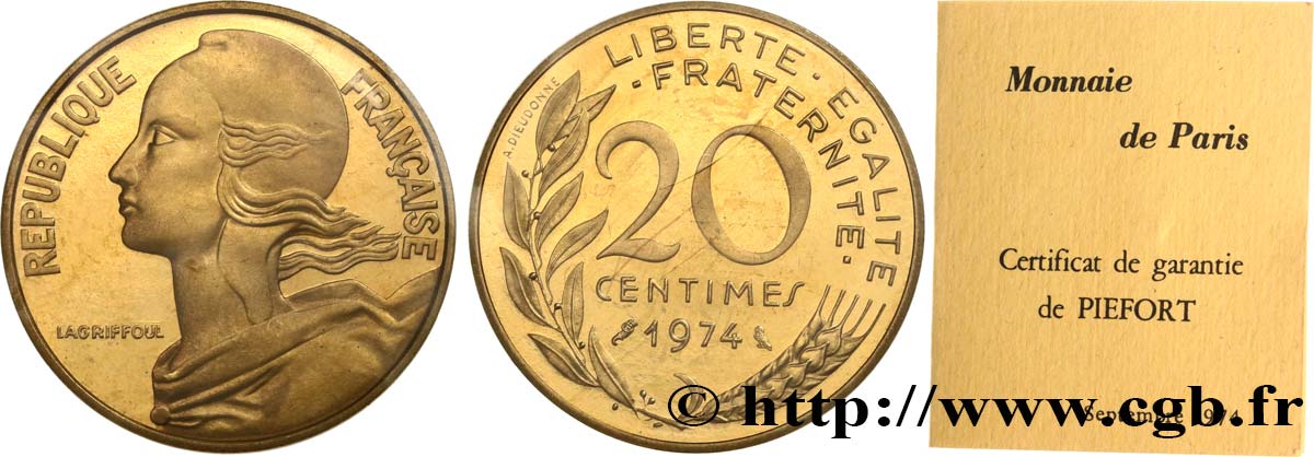 Piéfort Cu-Al-Ni de 20 centimes Marianne 1974 Pessac GEM.56 P1 FDC 