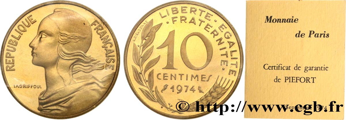 Piéfort Cu-Al-Ni de 10 centimes Marianne 1974 Pessac GEM.46 P1 FDC 