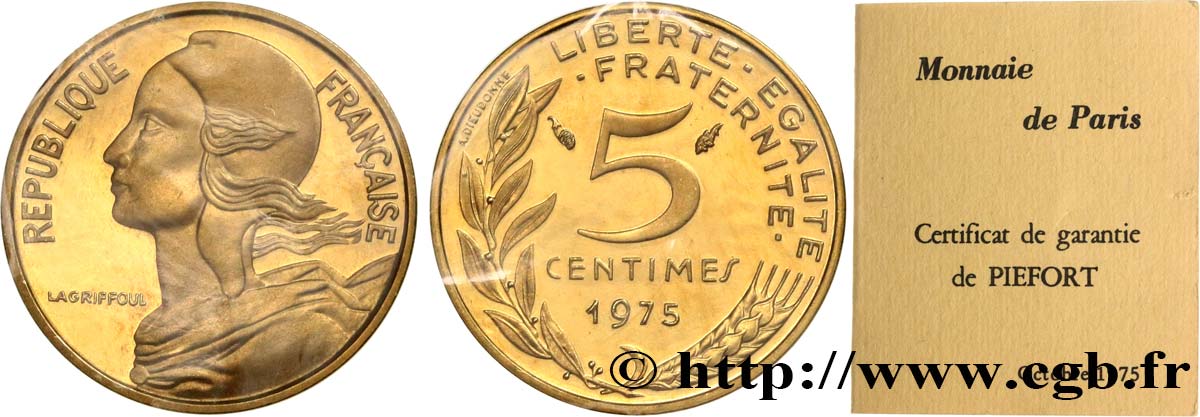 Piéfort Cu-Al-Ni de 5 centimes Marianne 1975 Pessac GEM.22 P1 FDC 