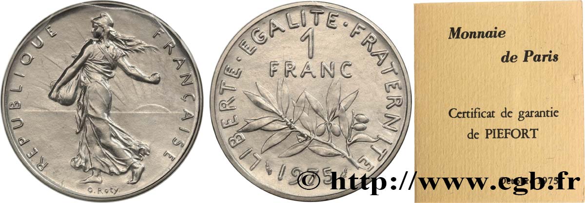 Piéfort nickel de 1 franc Semeuse 1975 Paris GEM.104 P1 ST 