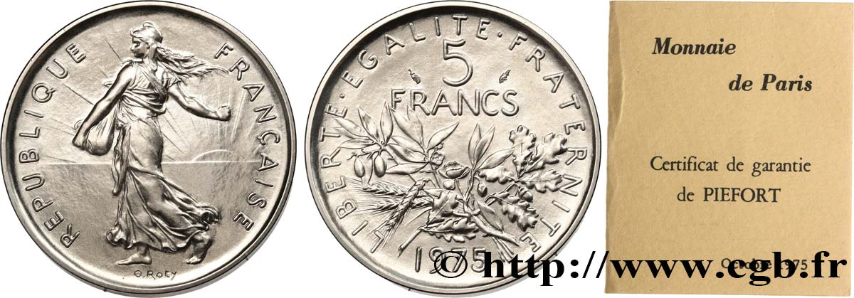 Piéfort Cu-Ni de 5 francs Semeuse 1975 Pessac GEM.154 P1 ST 
