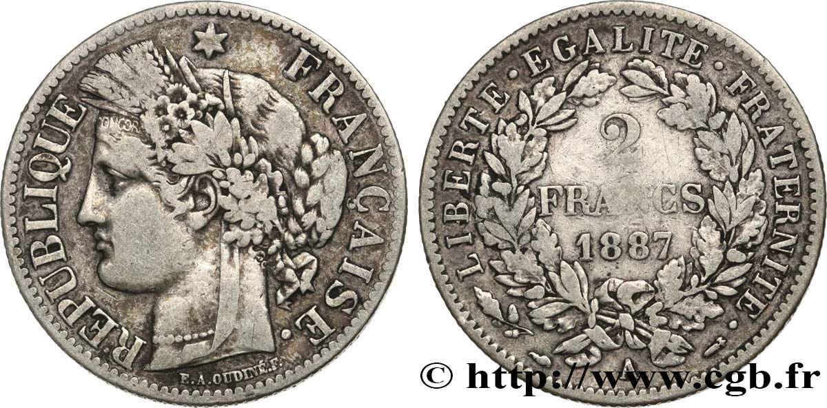 2 francs Cérès, avec légende 1887 Paris F.265/13 S 