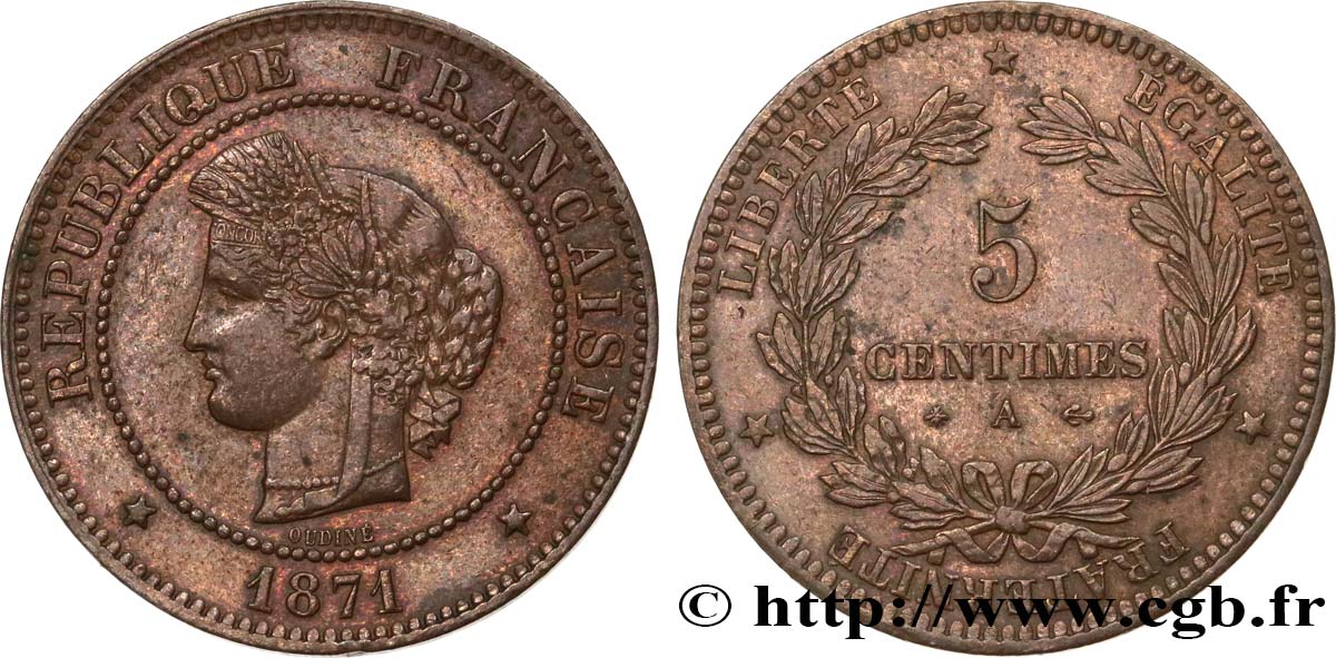 5 centimes Cérès 1871 Paris F.118/2 BB45 