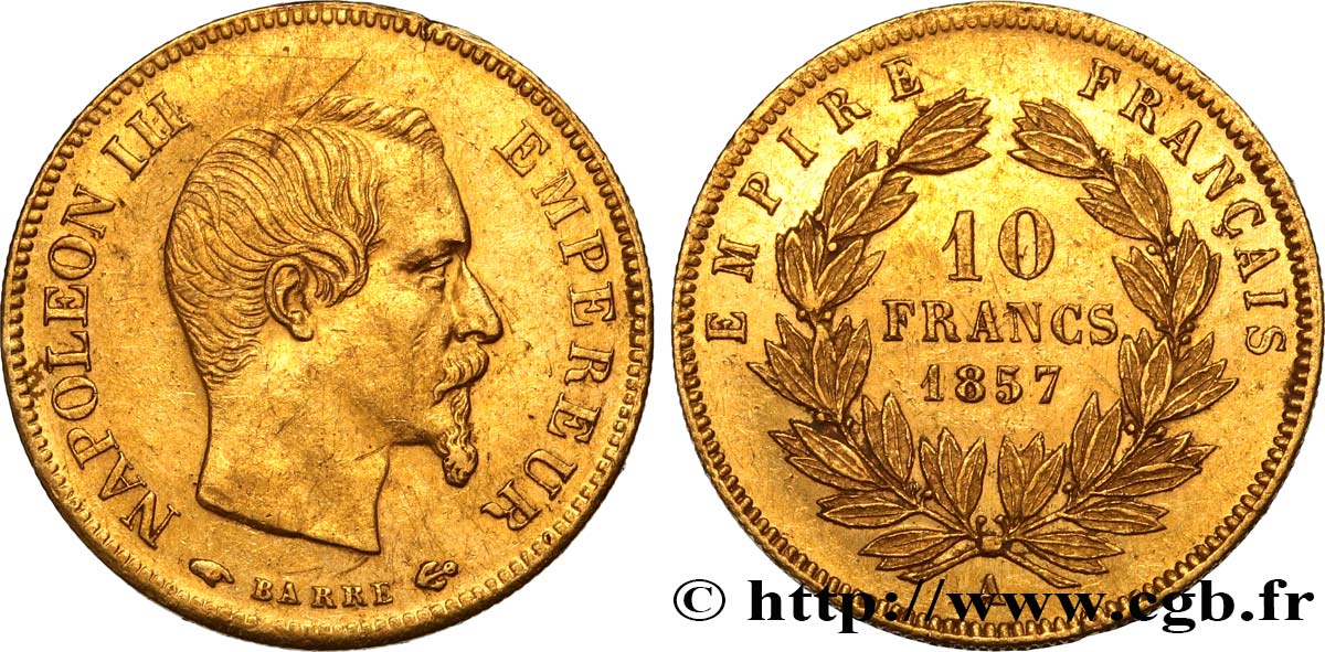 10 francs or Napoléon III, tête nue 1857 Paris F.506/4 fVZ 