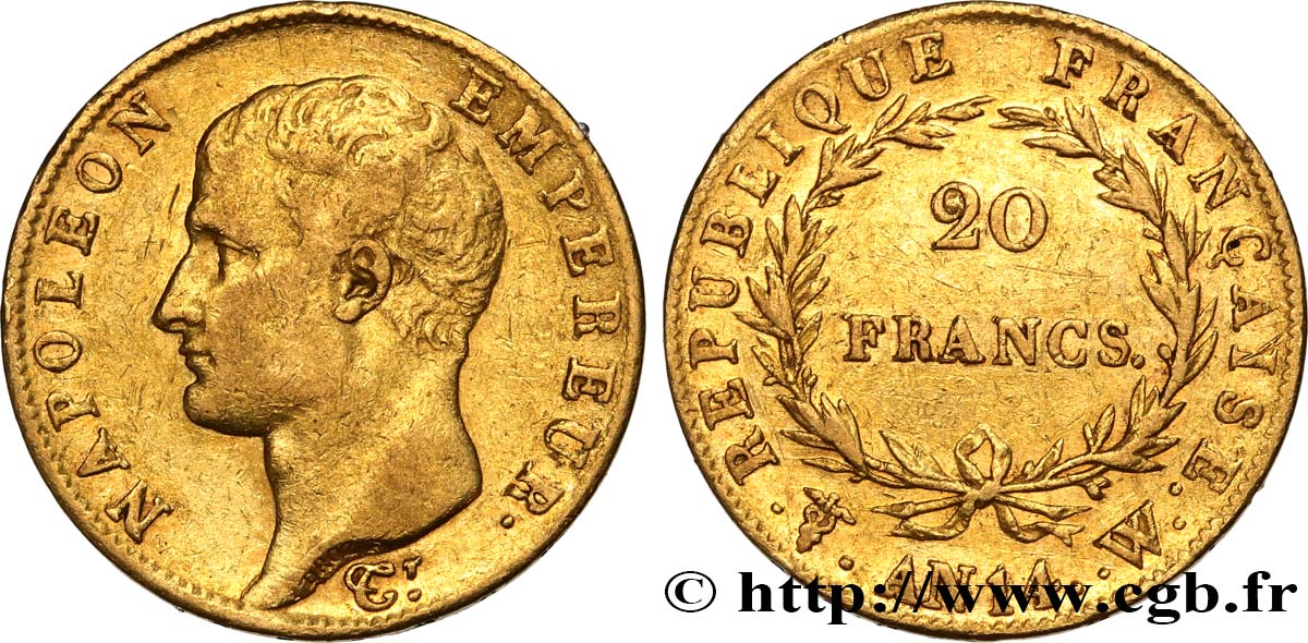 20 francs Napoléon tête nue, calendrier révolutionnaire 1805 Lille F.512/9 SS 