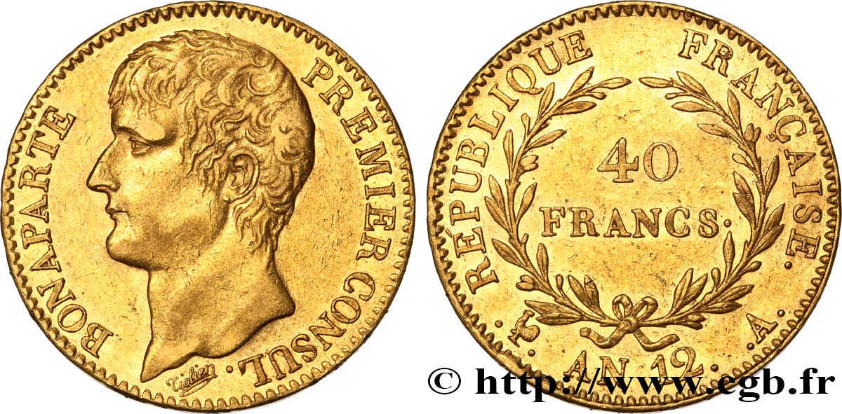 40 francs or Bonaparte Premier Consul 1804 Paris F.536/6 TTB53 