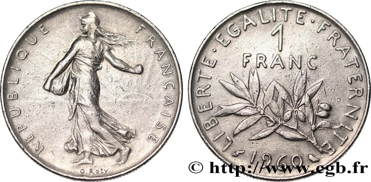 1 franc Semeuse, nickel, frappe médaille 1960 Paris F.226/4 var. MBC 
