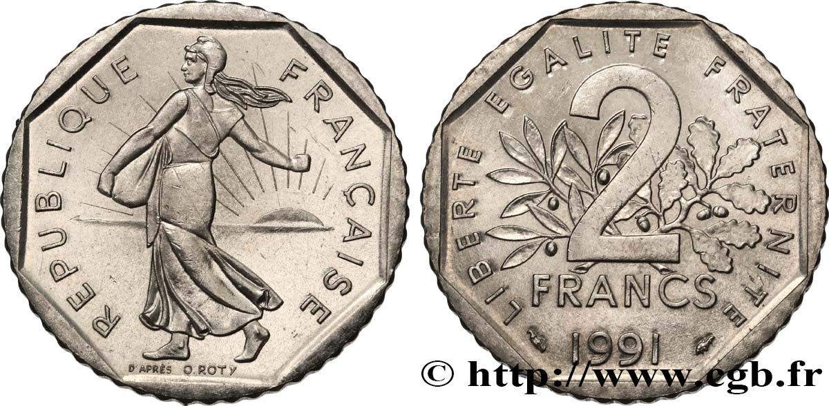 2 francs Semeuse, nickel, frappe monnaie 1991 Pessac F.272/15 MS63 