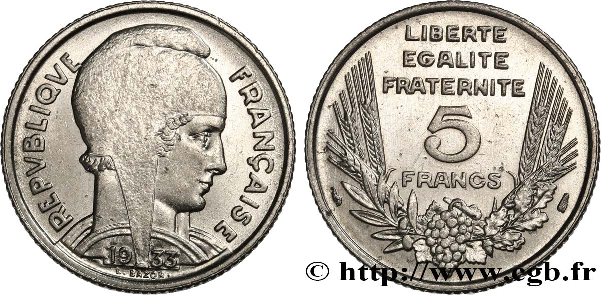 5 francs Bazor 1933  F.335/2 SPL60 