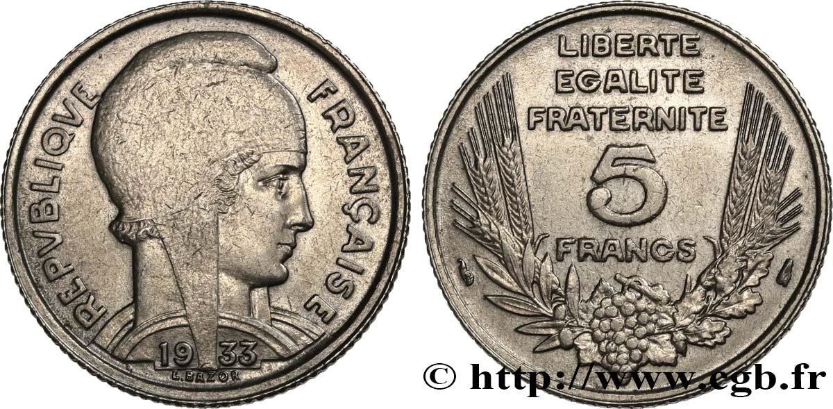 5 francs Bazor 1933  F.335/3 EBC55 