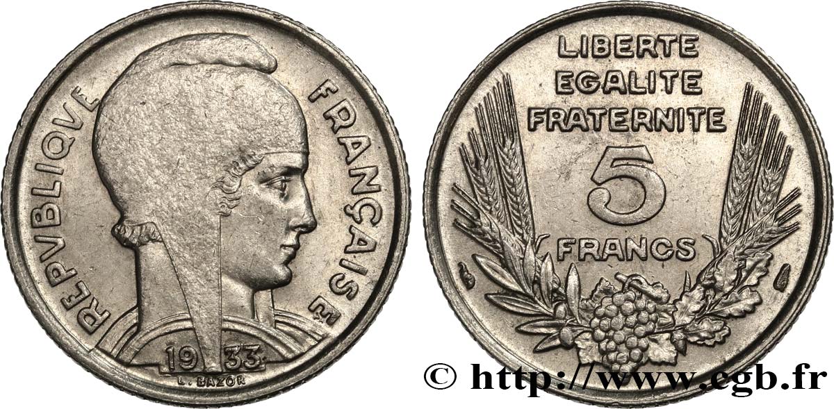 5 francs Bazor 1933  F.335/2 SPL58 