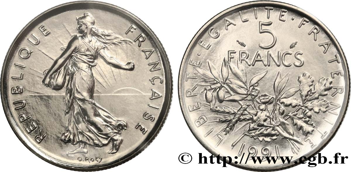 5 francs Semeuse, nickel, Brillant Universel, frappe médaille 1991 Pessac F.341/24 FDC 