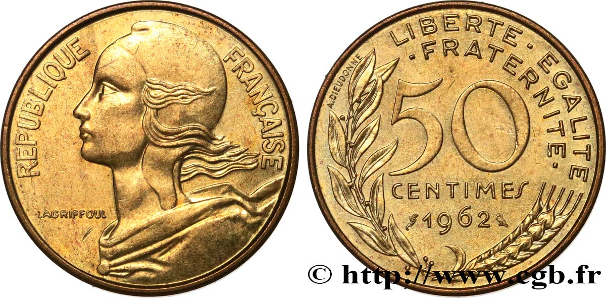 50 centimes Marianne, col à trois plis 1962 Paris F.197/2 EBC60 
