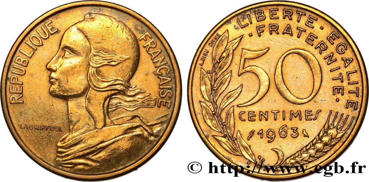 50 centimes Marianne, col à quatre plis 1963 Paris F.197/5 AU 