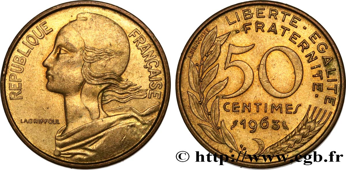 50 centimes Marianne, col à trois plis 1963 Paris F.197/4 EBC60 