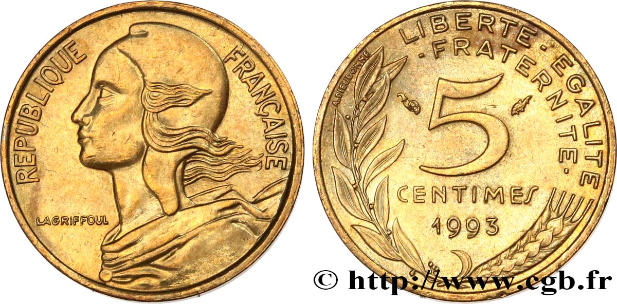 5 centimes Marianne, 4 plis 1993 Pessac F.125/33 var. SUP60 