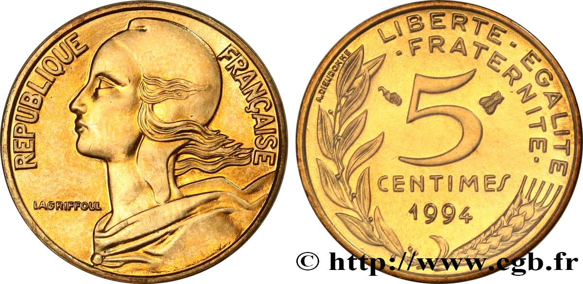5 centimes Marianne, différent abeille, BU (Brillant Universel) 1994 Pessac F.125/36 ST 
