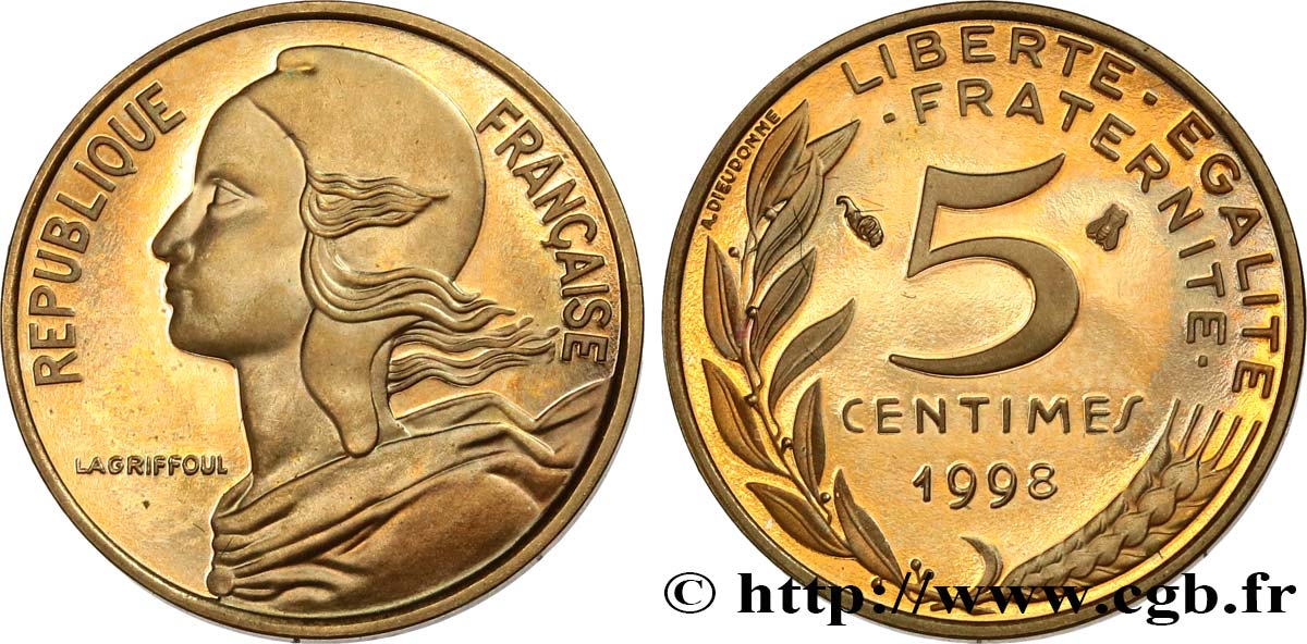 5 centimes Marianne, BE (Belle Épreuve), 4 plis 1998 Pessac F.125/41 var. SPL 