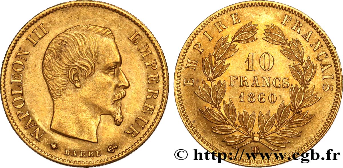 10 francs or Napoléon III, tête nue 1860 Strasbourg F.506/11 EBC61 