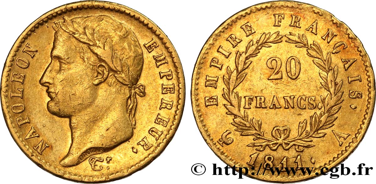 20 francs or Napoléon, tête laurée, Empire français 1811 Paris F.516/16 BB45 