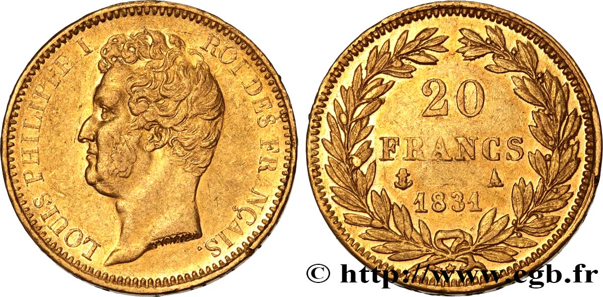 20 francs or Louis-Philippe, Tiolier, tranche inscrite en creux 1831 Paris F.524/2 TTB45 