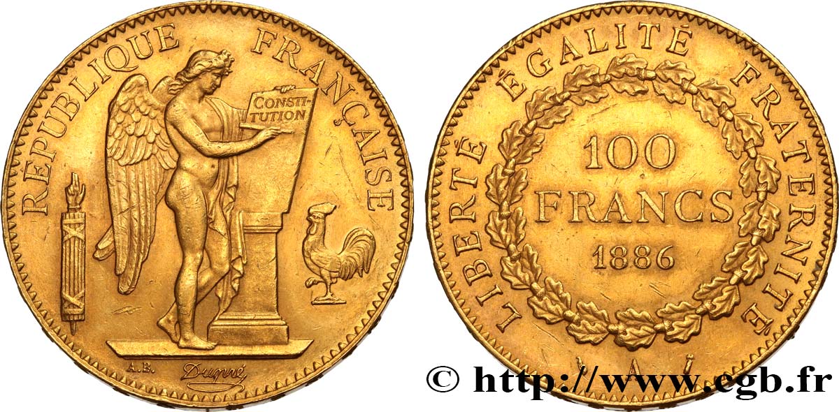 100 francs or Génie, tranche inscrite en relief Dieu protège la France 1886 Paris F.552/7 EBC58 
