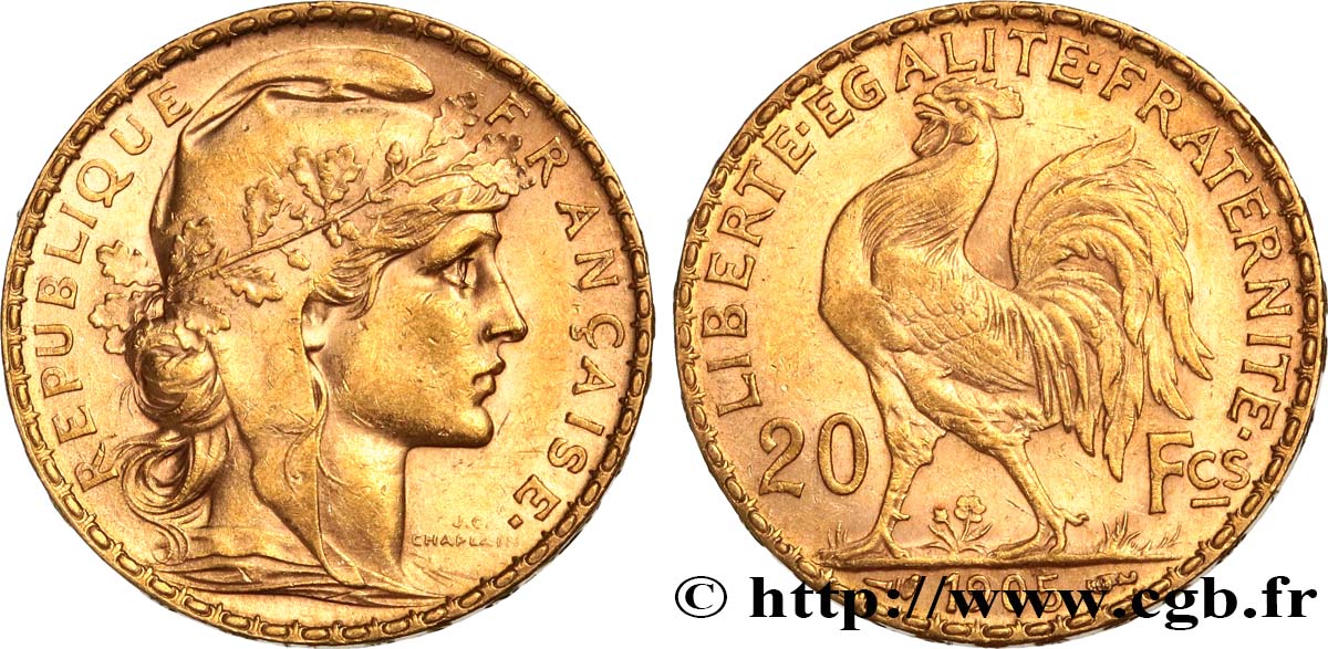 20 francs or Coq, Dieu protège la France 1905 Paris F.534/10 EBC58 