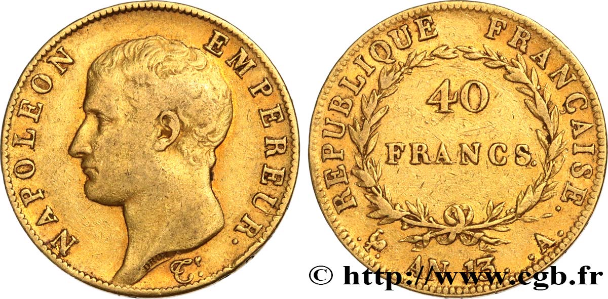40 francs or Napoléon tête nue, Calendrier révolutionnaire 1805 Paris F.537/1 MB35 