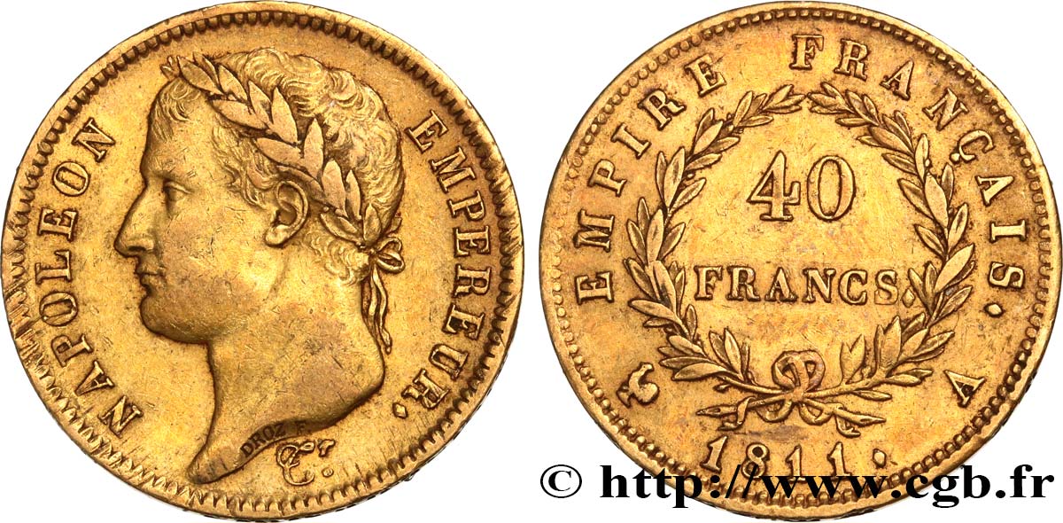 40 francs or Napoléon tête laurée, Empire français 1811 Paris F.541/6 BB45 