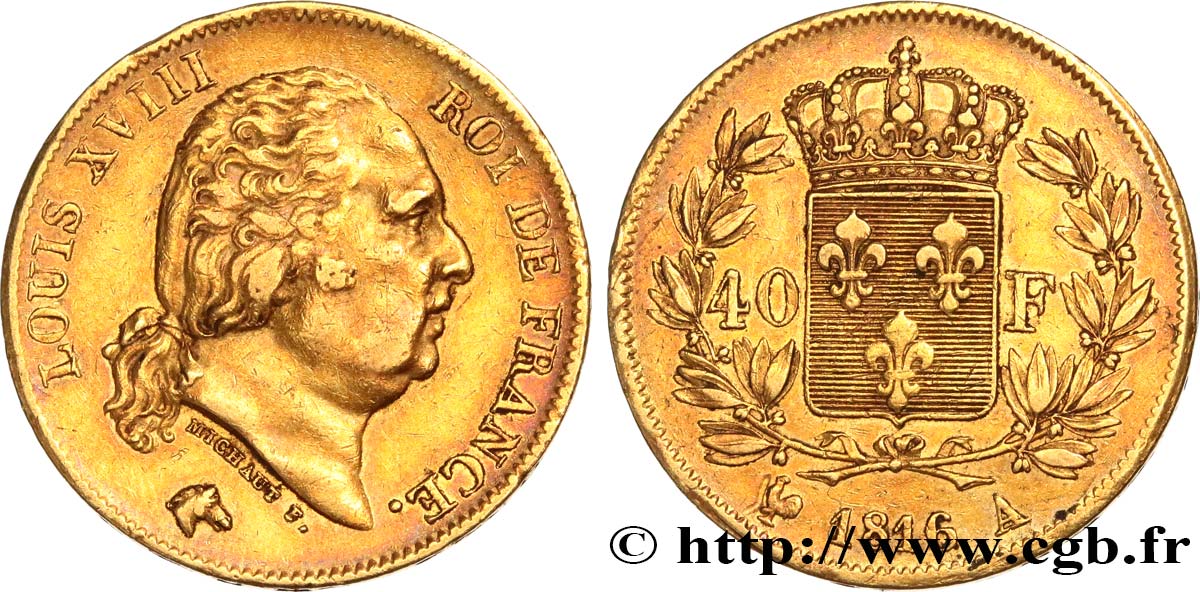 40 francs or Louis XVIII 1816 Paris F.542/1 XF45 