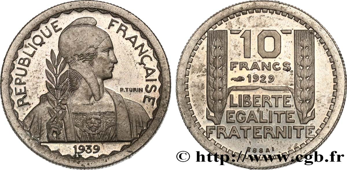 Essai hybride de 10 Francs Turin, petit module (21 mm), listel large, 4 g n.d.  GEM.174 23 fST64 