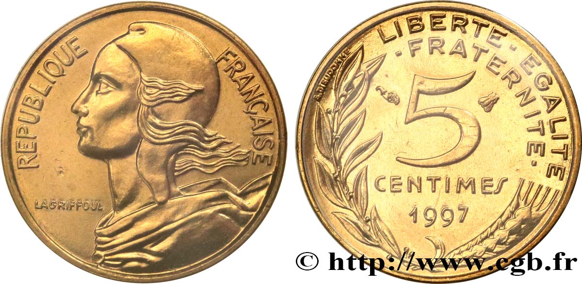 5 centimes Marianne, BU (Brillant Universel) 1997 Pessac F.125/40 MS 