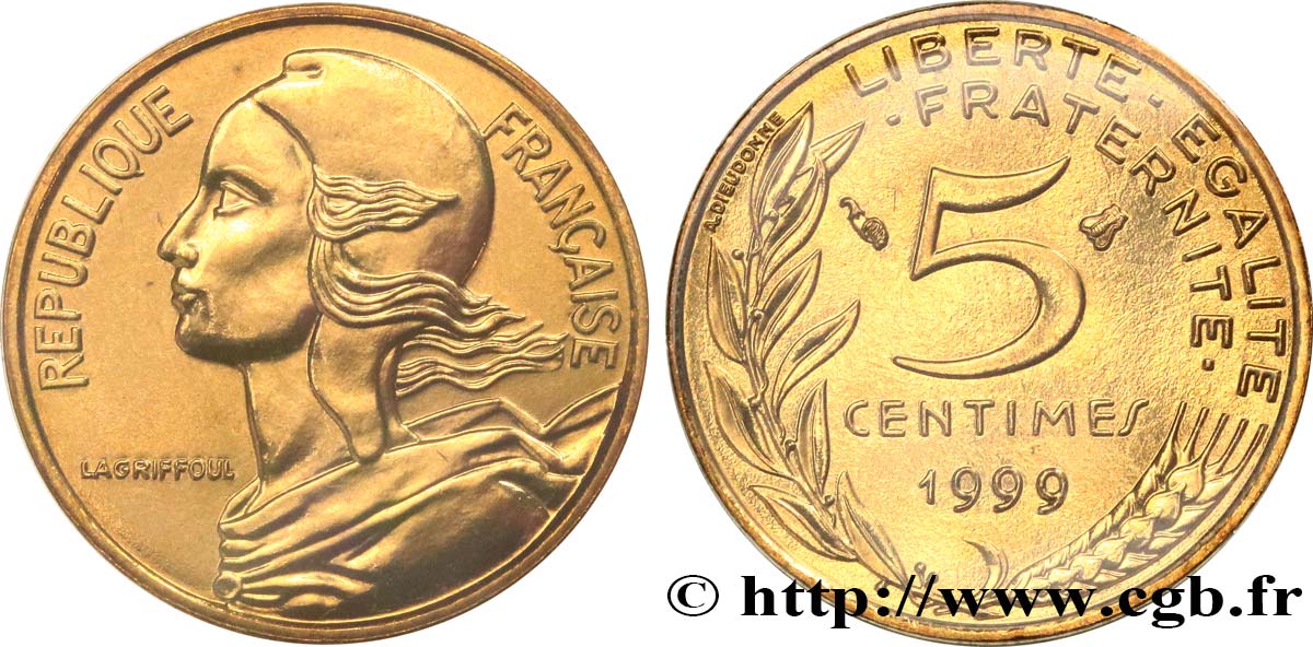 5 centimes Marianne, BU (Brillant Universel) 1999 Pessac F.125/43 MS 