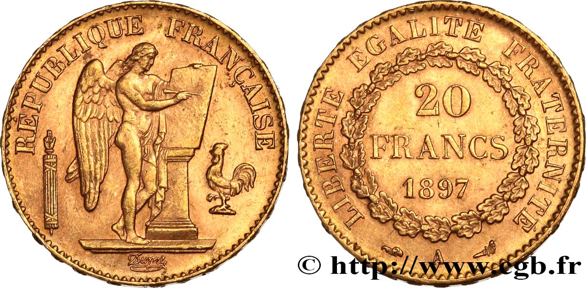 20 francs or Génie, Troisième République 1897 Paris F.533/22 AU58 