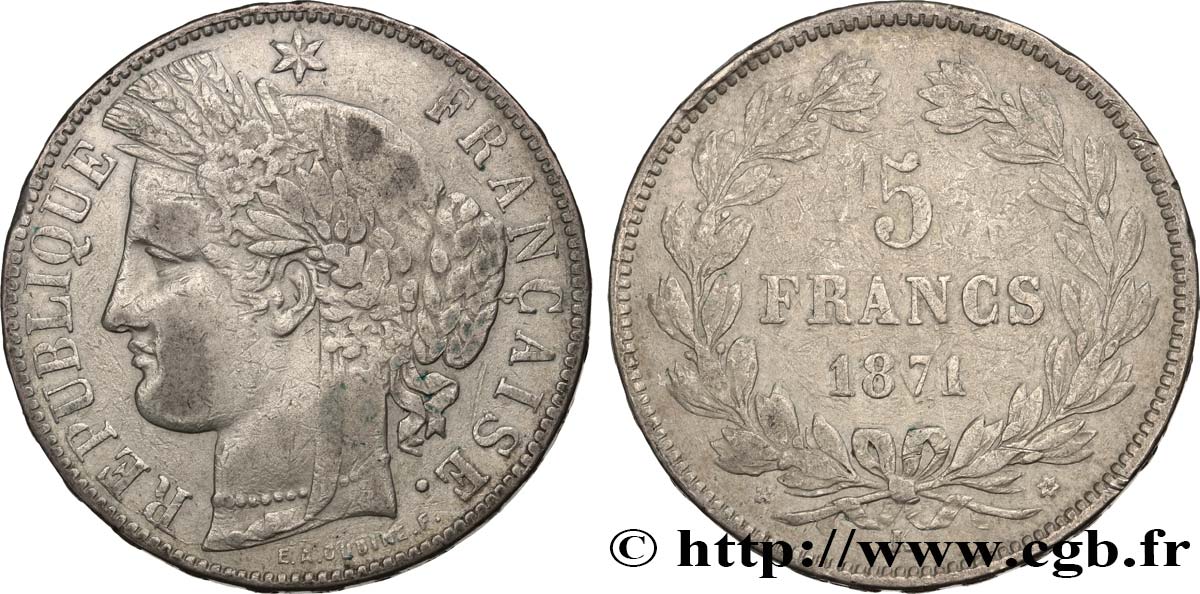 5 francs Cérès, sans légende 1871 Bordeaux F.332/8 BC+ 